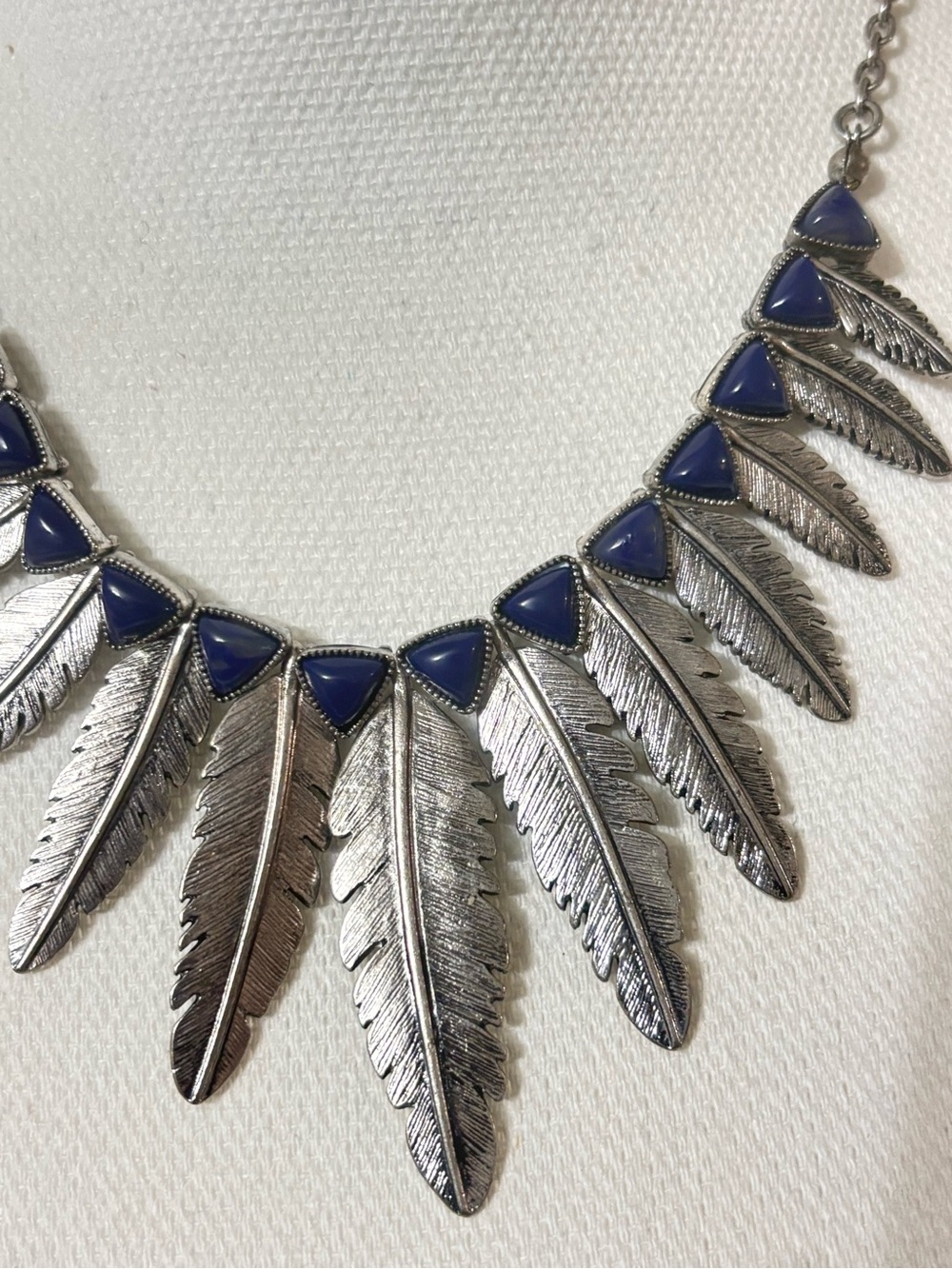 Native American Vintage Nickel Silver Engraved feathers and blue stones